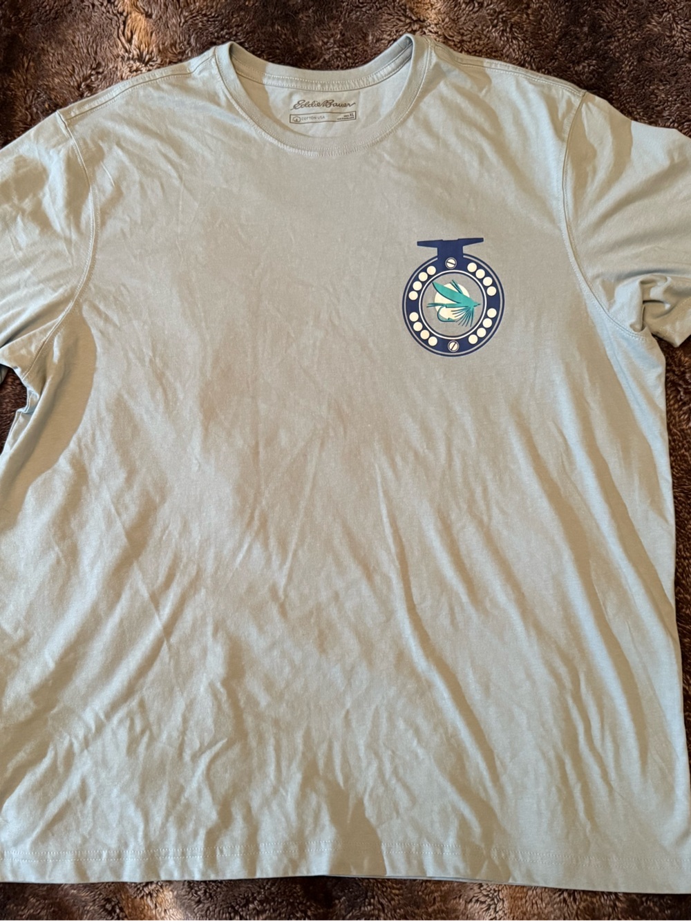 Eddie Bauer Light Blue Short Sleeve Tee with Navy and Teal Logo